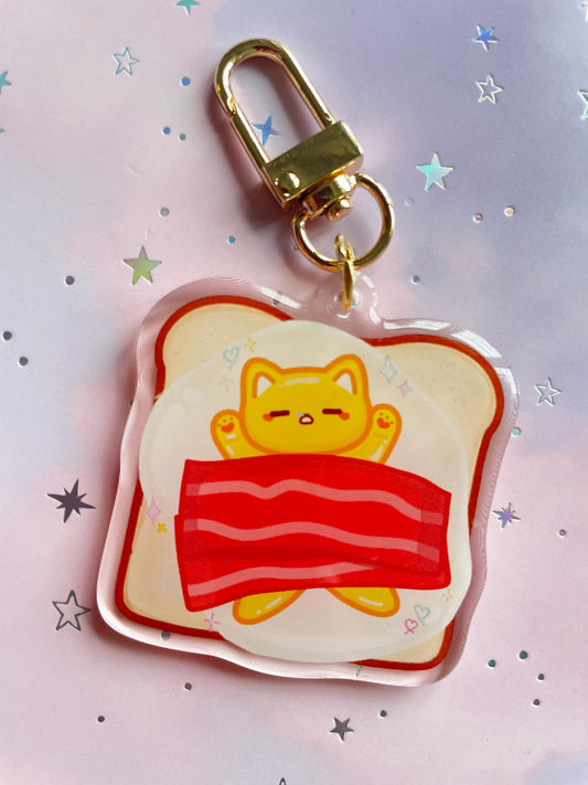 Cat Bacon Egg Toast Keychain
