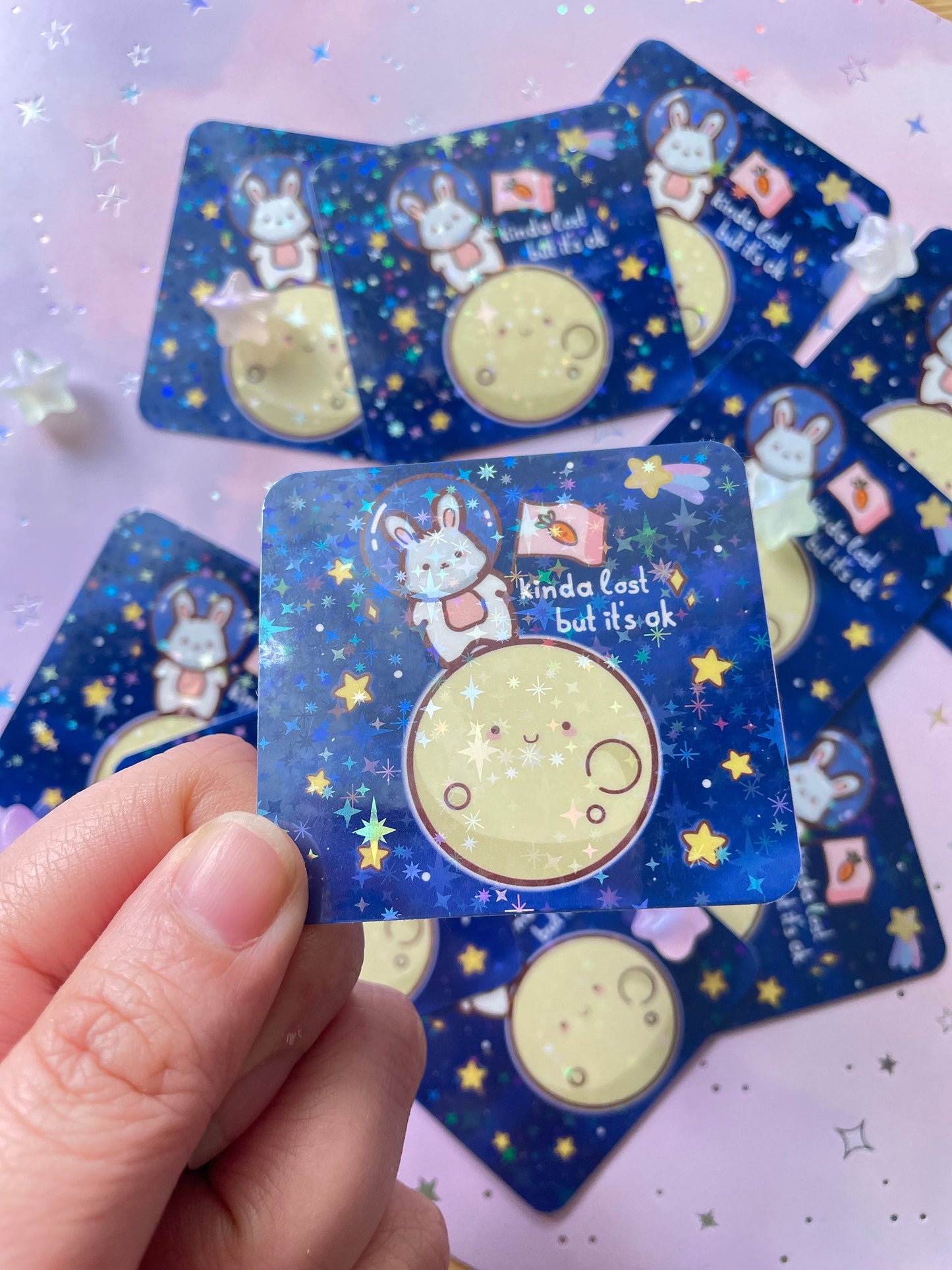 Bunny Astronaut Moon Sticker | Kinda Lost But It's Ok Vinyl Sticker
