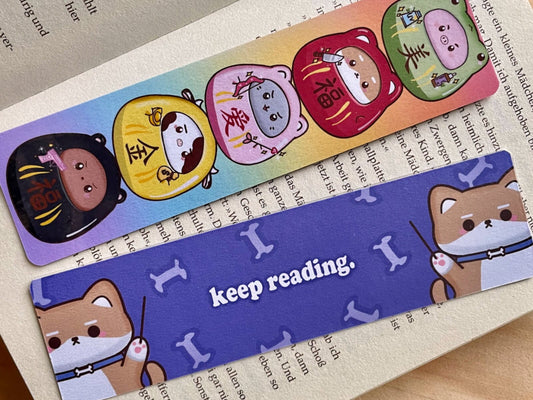 Daruma Shiba Inu Bookmark | double sided