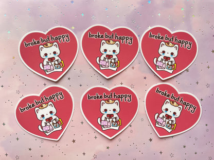 Heart Cat Sticker | Broke But Happy Sticker