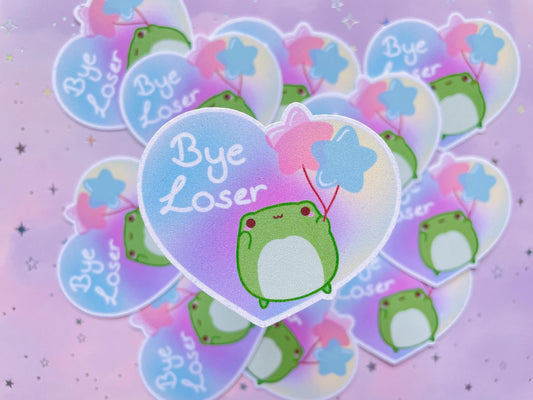 Kawaii Balloon Frog Sticker | Pastel Aesthetic Vinyl Glitter Sticker