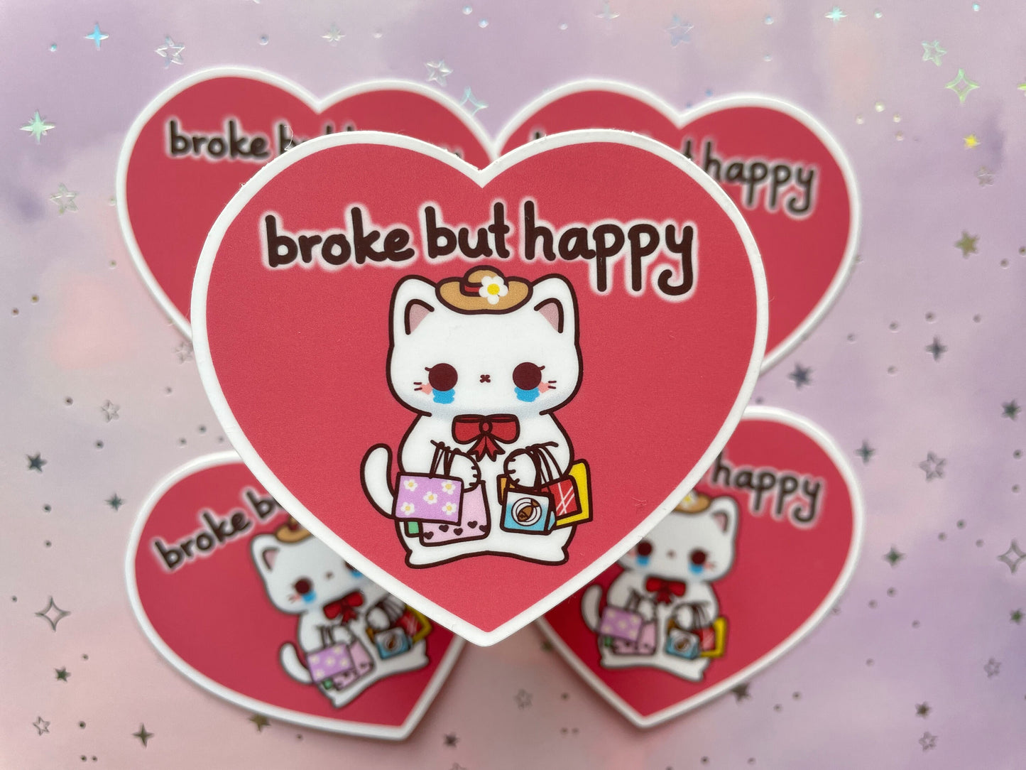 Heart Cat Sticker | Broke But Happy Sticker