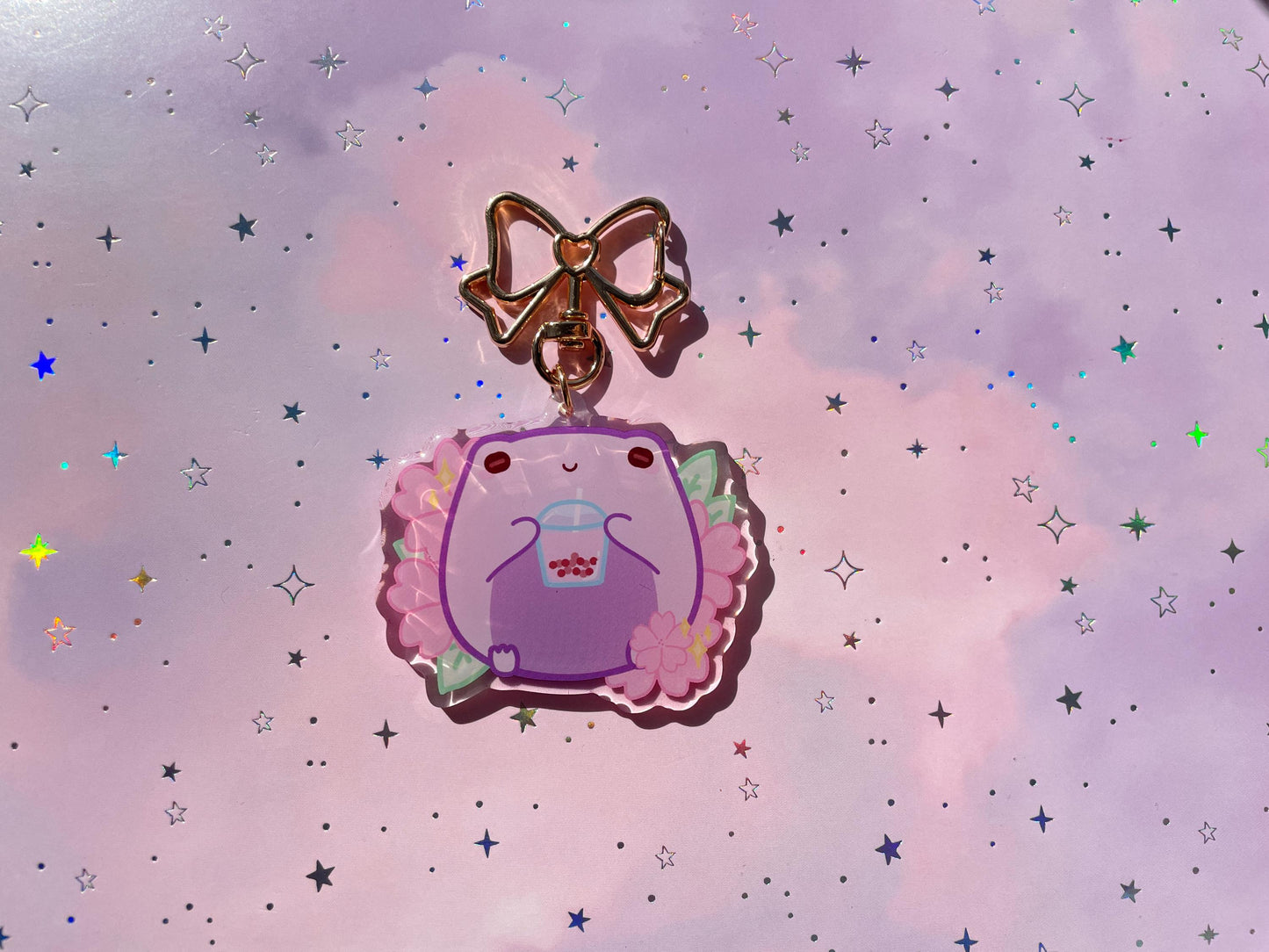 Bubble Tea Sakura Frog Keychain