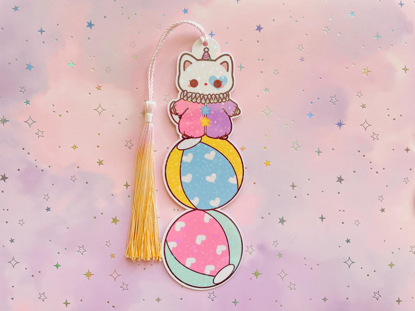 Cat Clown Bookmark | one sided printed & laminated | holographic