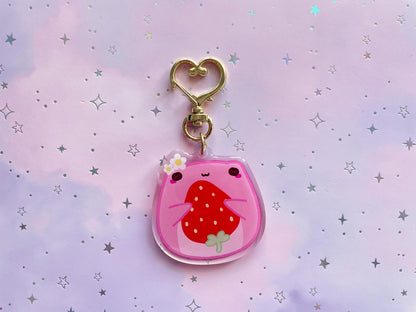 Mochi Frog Strawberry Keychain