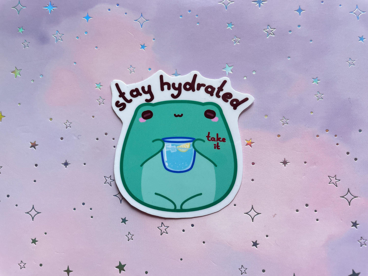 Kawaii Frog Care Sticker | Stay Hydrated Sticker