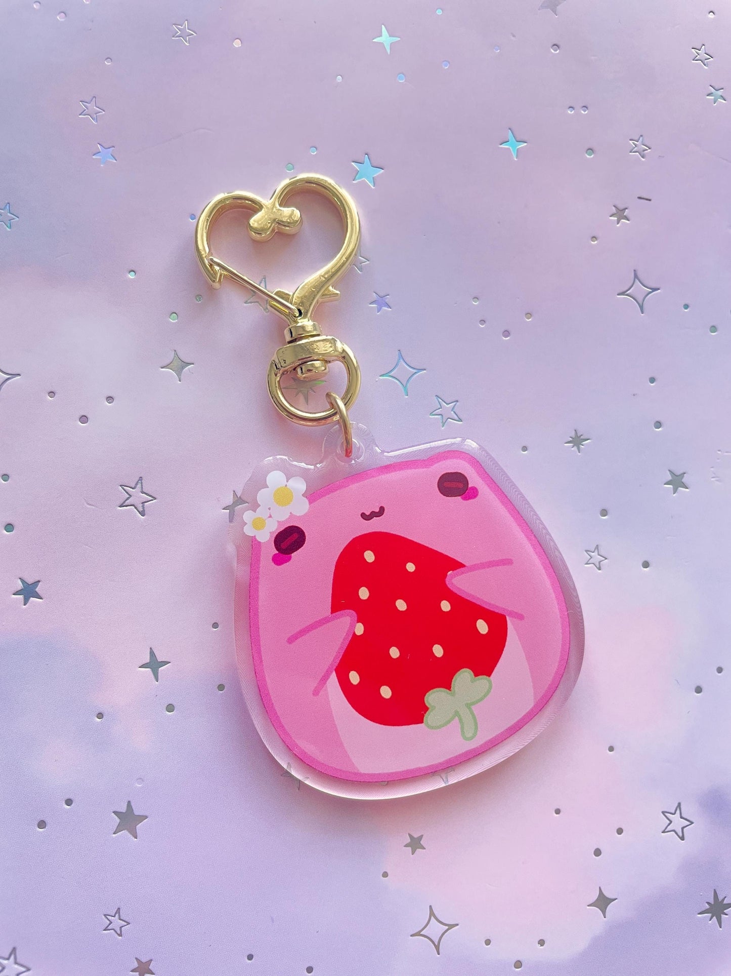Mochi Frog Strawberry Keychain