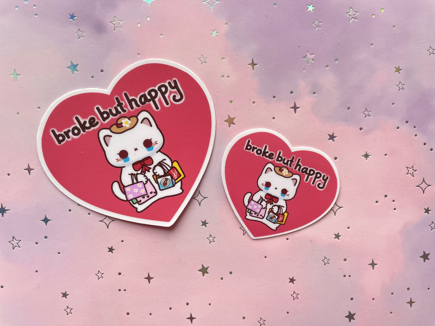 Heart Cat Sticker | Broke But Happy Sticker