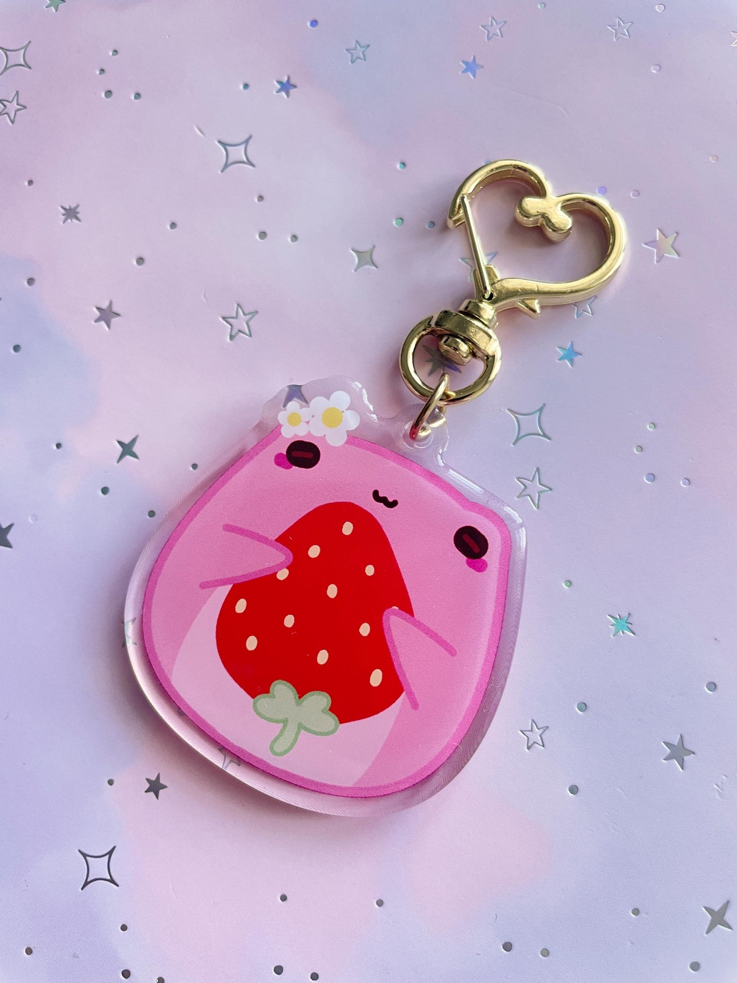 Mochi Frog Strawberry Keychain