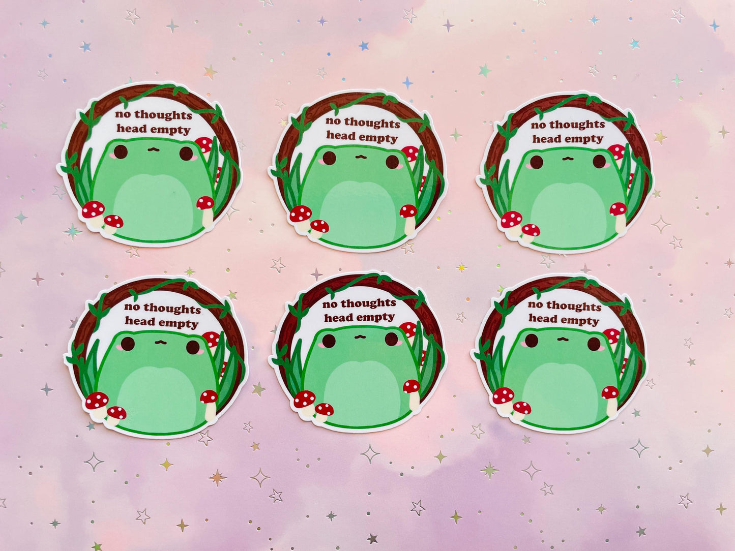 Kawaii Frog Sticker "No Thoughts Head Empty" | Cute Frog Mushroom Sticker