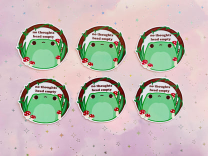 Kawaii Frog Sticker "No Thoughts Head Empty" | Cute Frog Mushroom Sticker