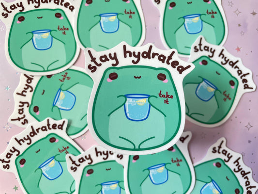 Kawaii Frog Care Sticker | Stay Hydrated Sticker