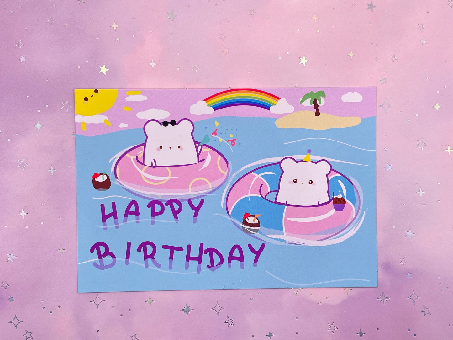 Beach Party Bear Birthday Card | DIN A6