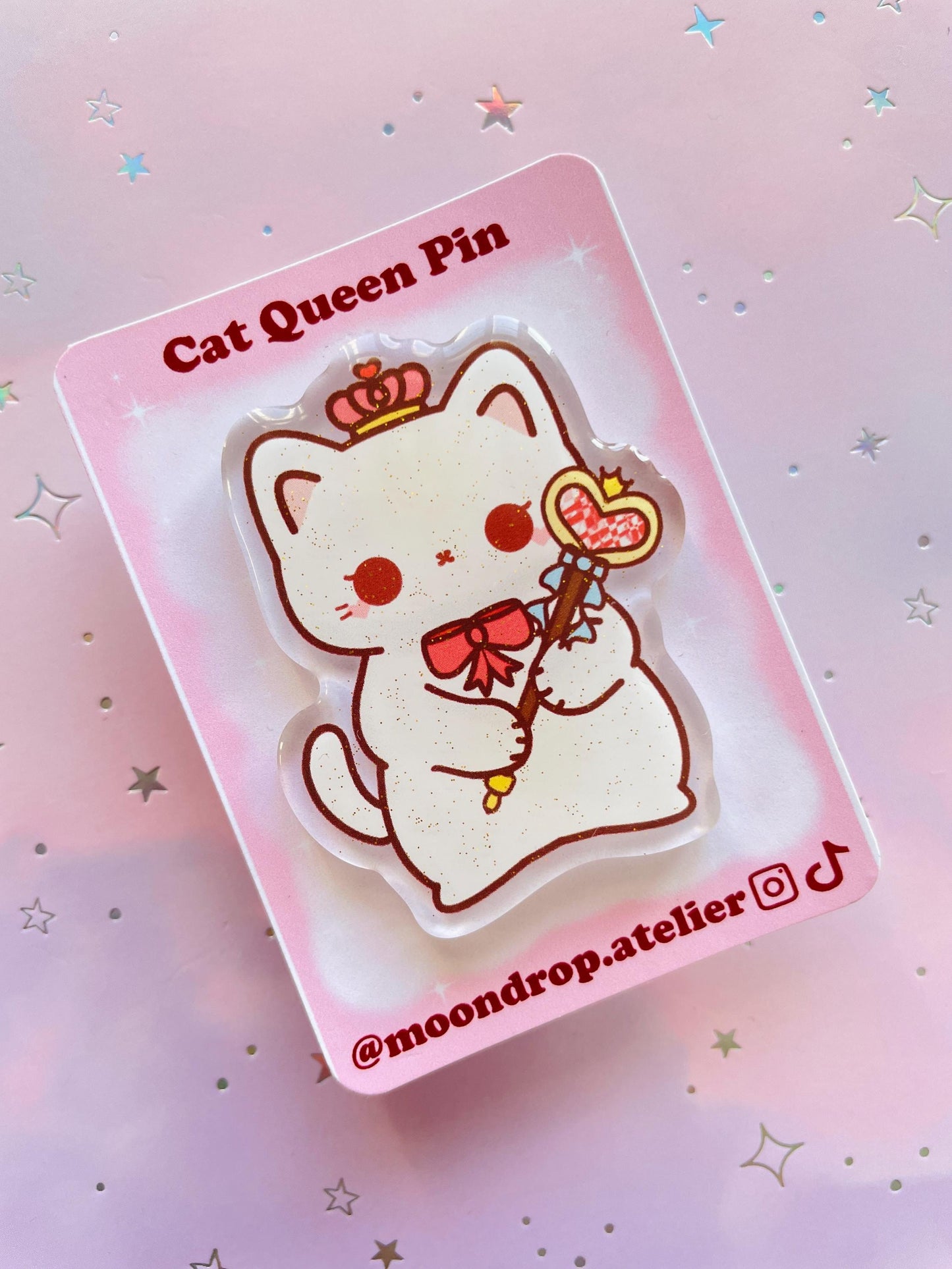 Cat Queen Glitter Pin