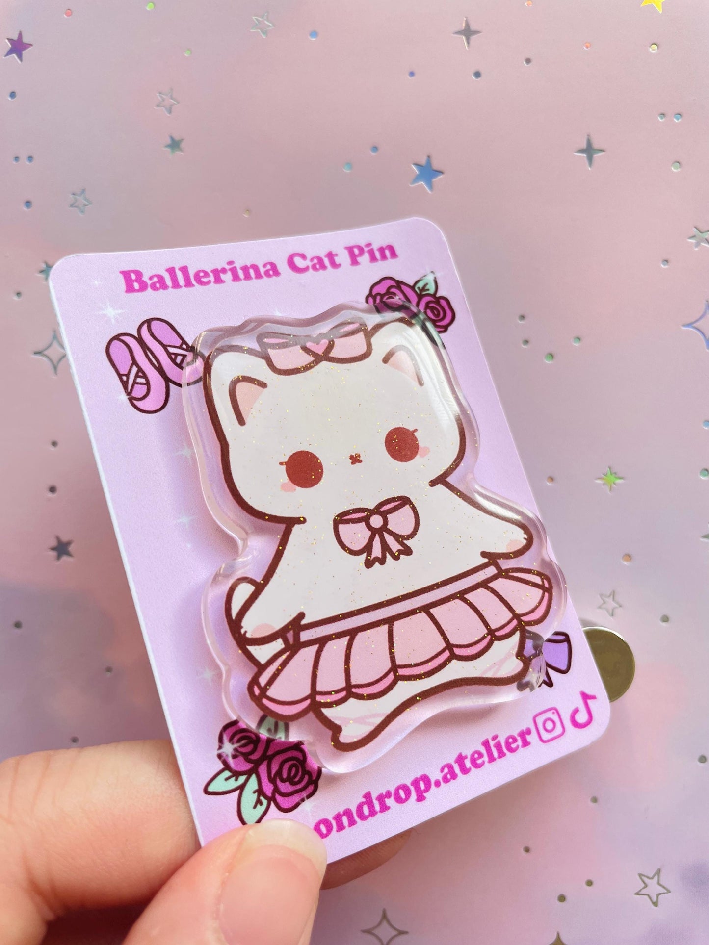 Ballerina Cat Glitter Acrylic Pin