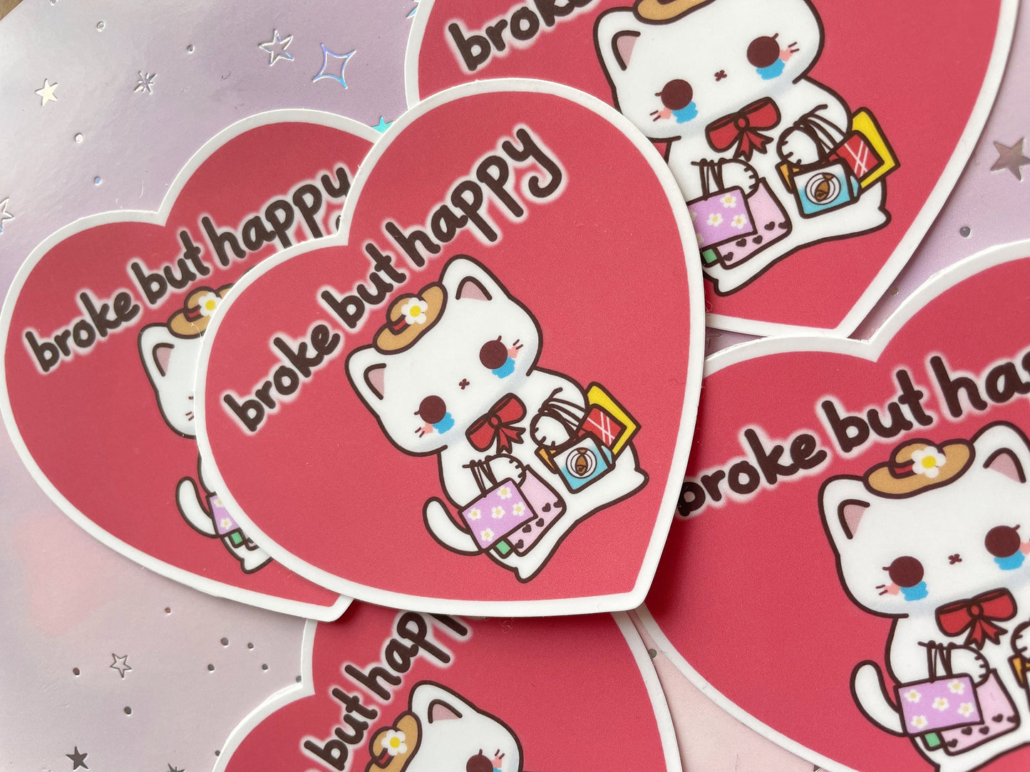 Heart Cat Sticker | Broke But Happy Sticker