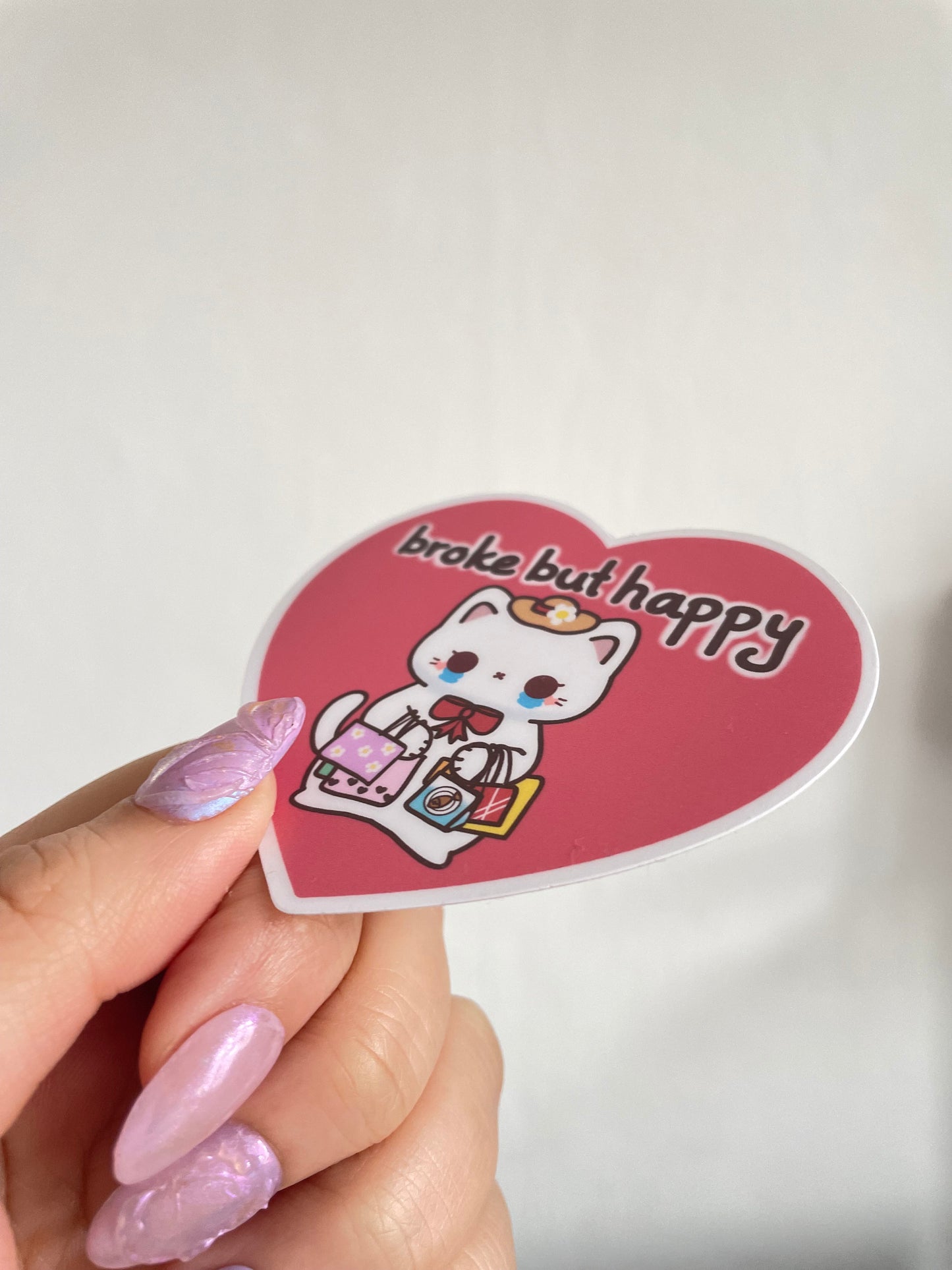 Heart Cat Sticker | Broke But Happy Sticker