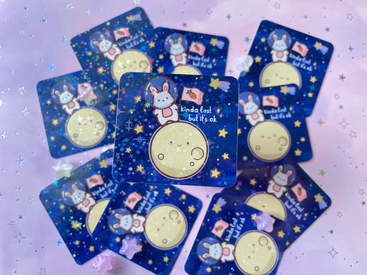 Bunny Astronaut Moon Sticker | Kinda Lost But It's Ok Vinyl Sticker