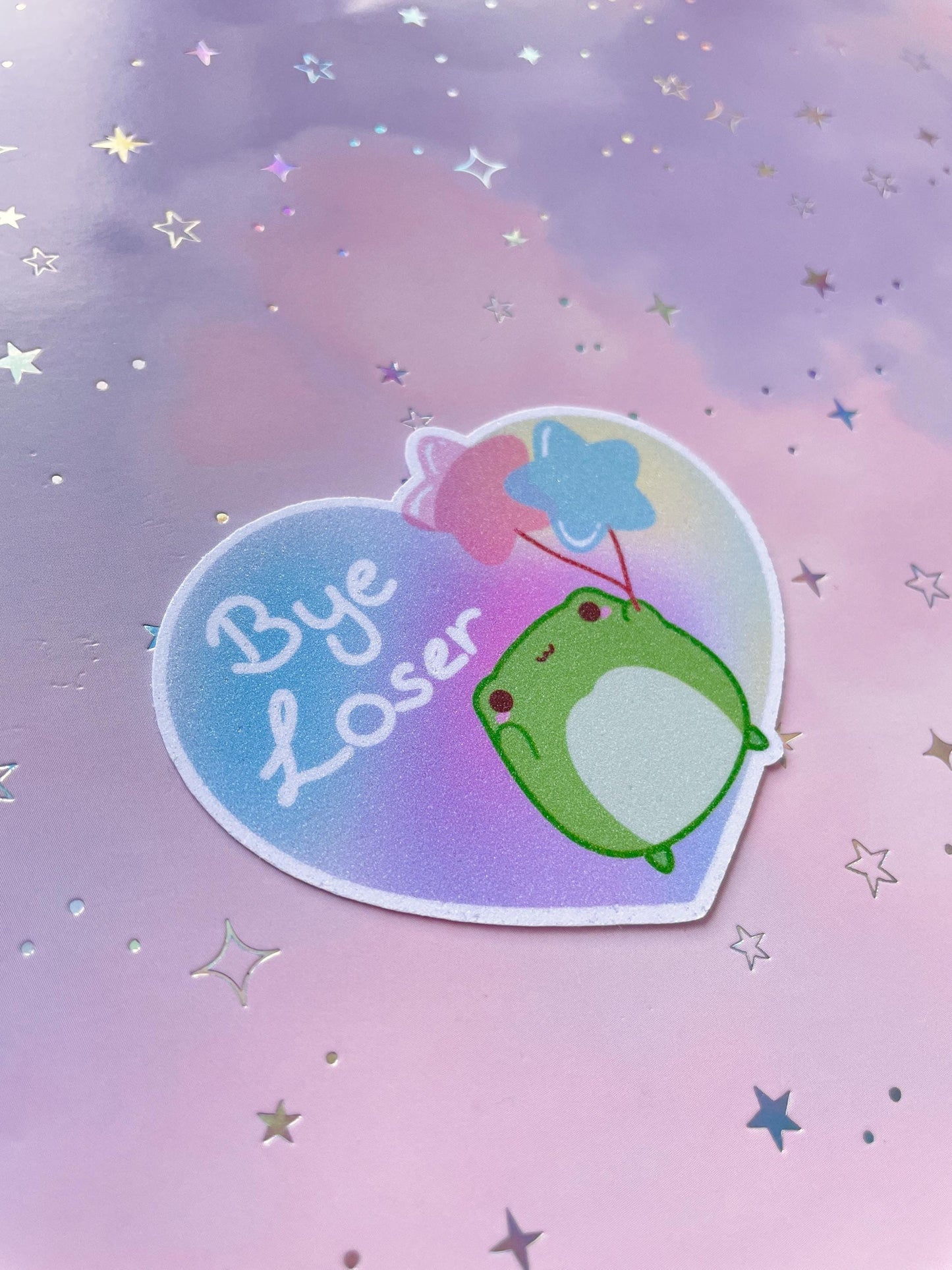 Kawaii Balloon Frog Sticker | Pastel Aesthetic Vinyl Glitter Sticker