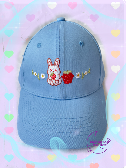 Strawberry Bunny Baseball Cap | Kawaii Embroidered Cap | B-Grade