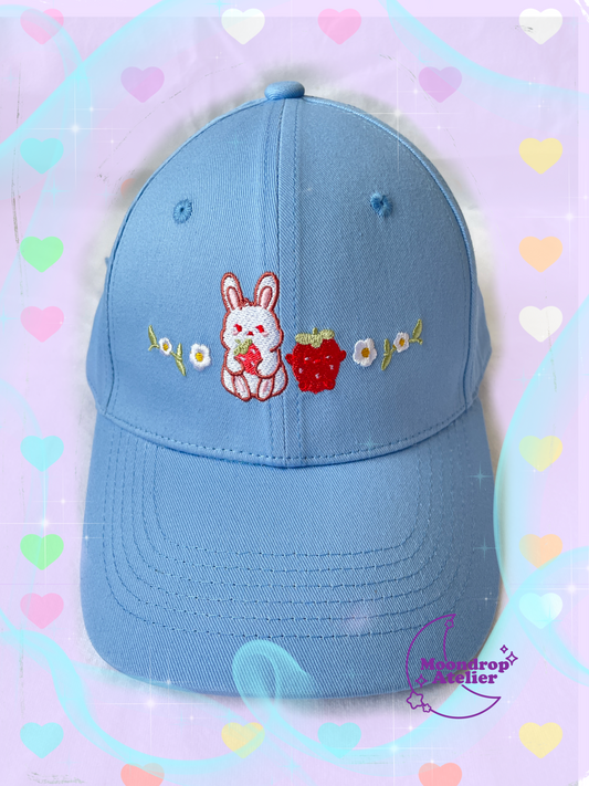 Strawberry Bunny Baseball Cap | Kawaii Embroidered Cap | B-Grade