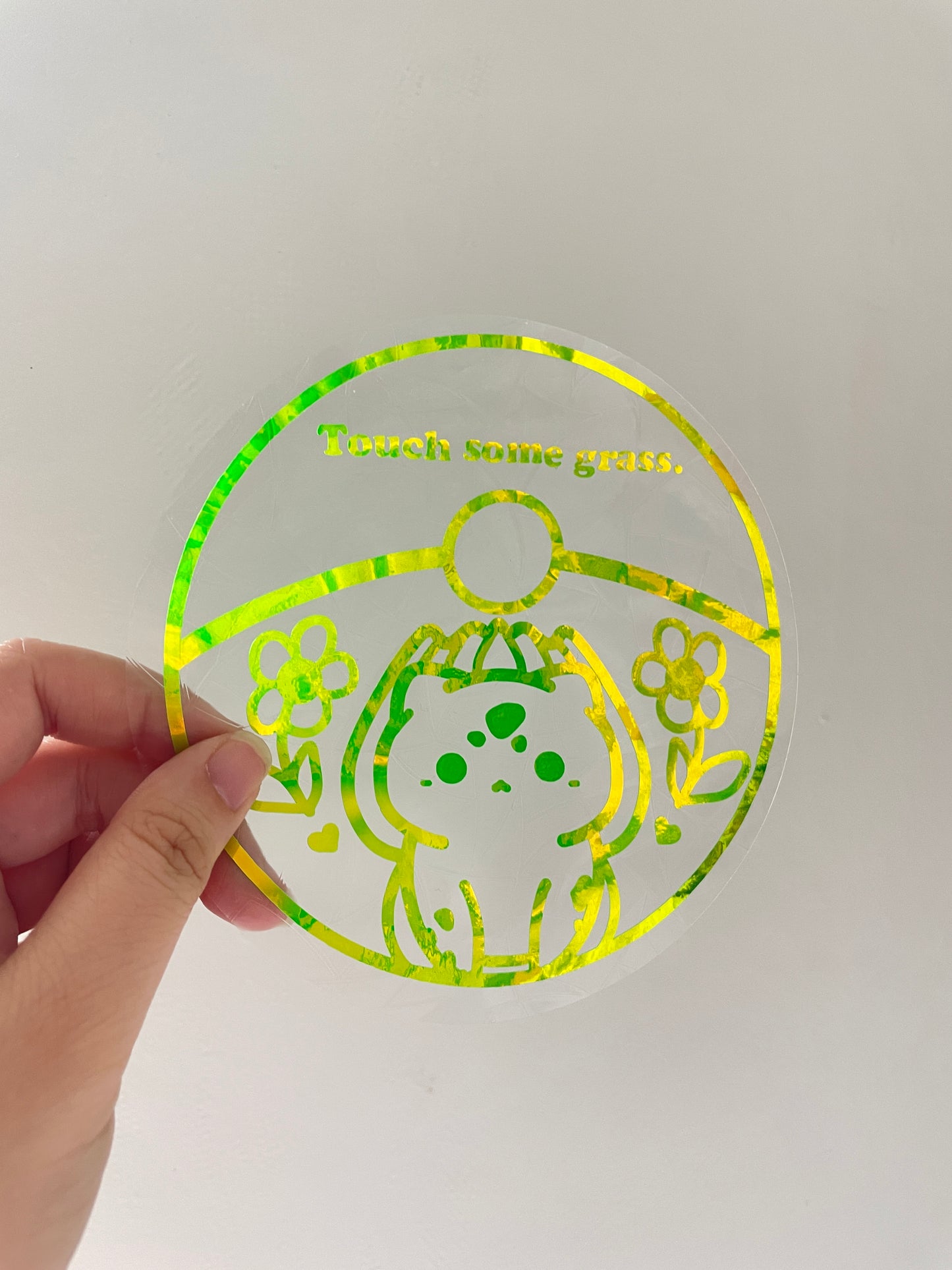 Bulbasaur suncatcher | PKMN sticker | Rainbow effect sticker | Touch some grass window sticker