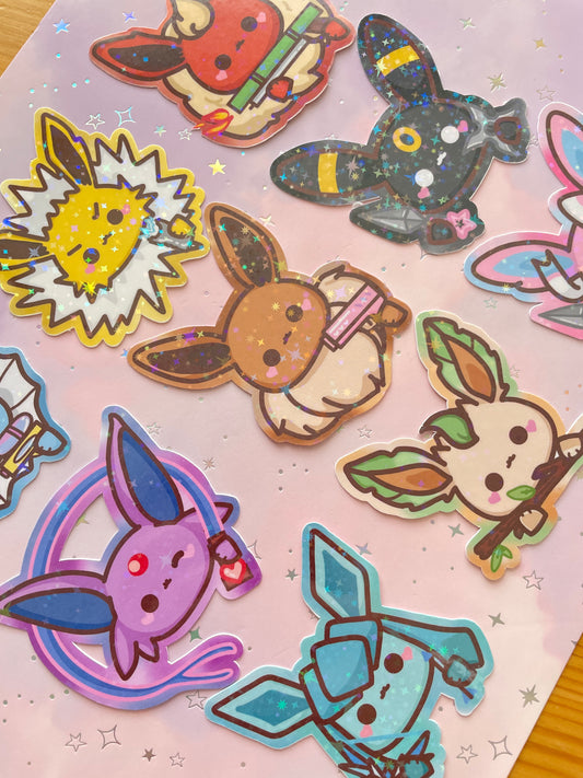 Eveelution Kawaii  Sticker Holo | Elemental Foxes Holo sticker