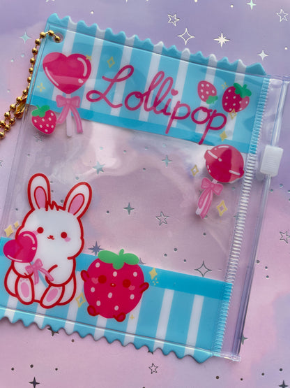 Strawberry Lollipop Bunny | Zipper Bag with Keychain