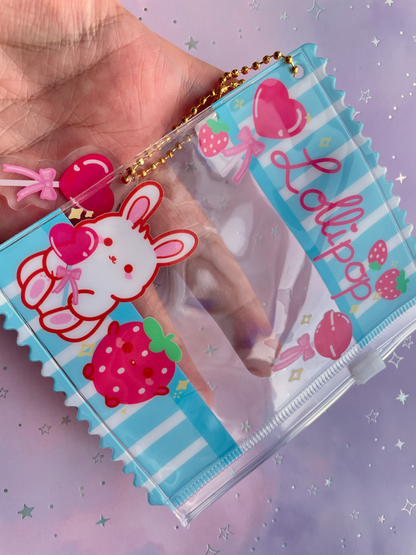 Strawberry Lollipop Bunny | Zipper Bag with Keychain