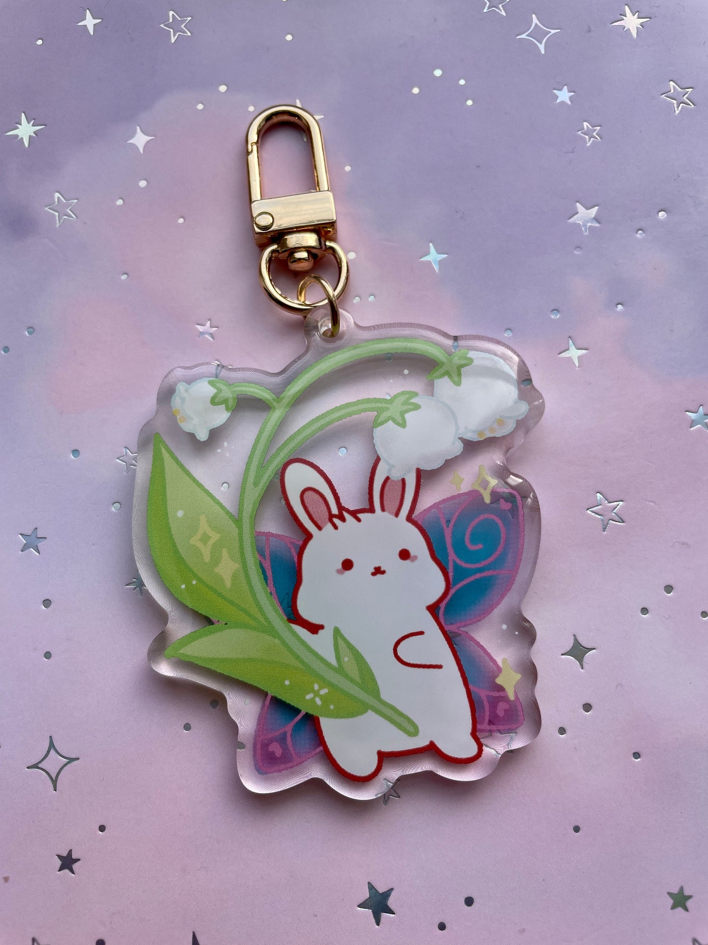 Lilly of the Valley Fairy Bunny Keychain