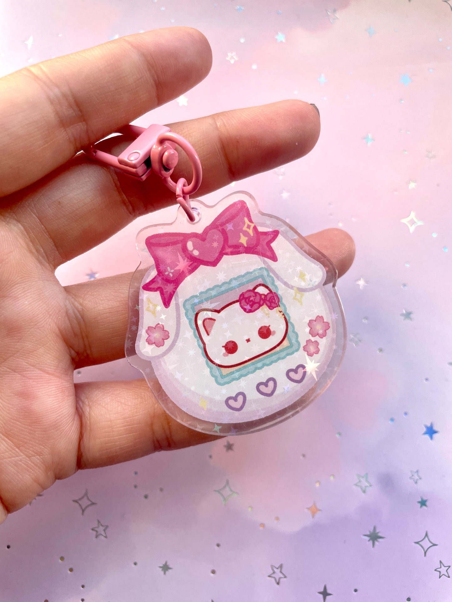 Tamagotchi Sakura Cat Keychain