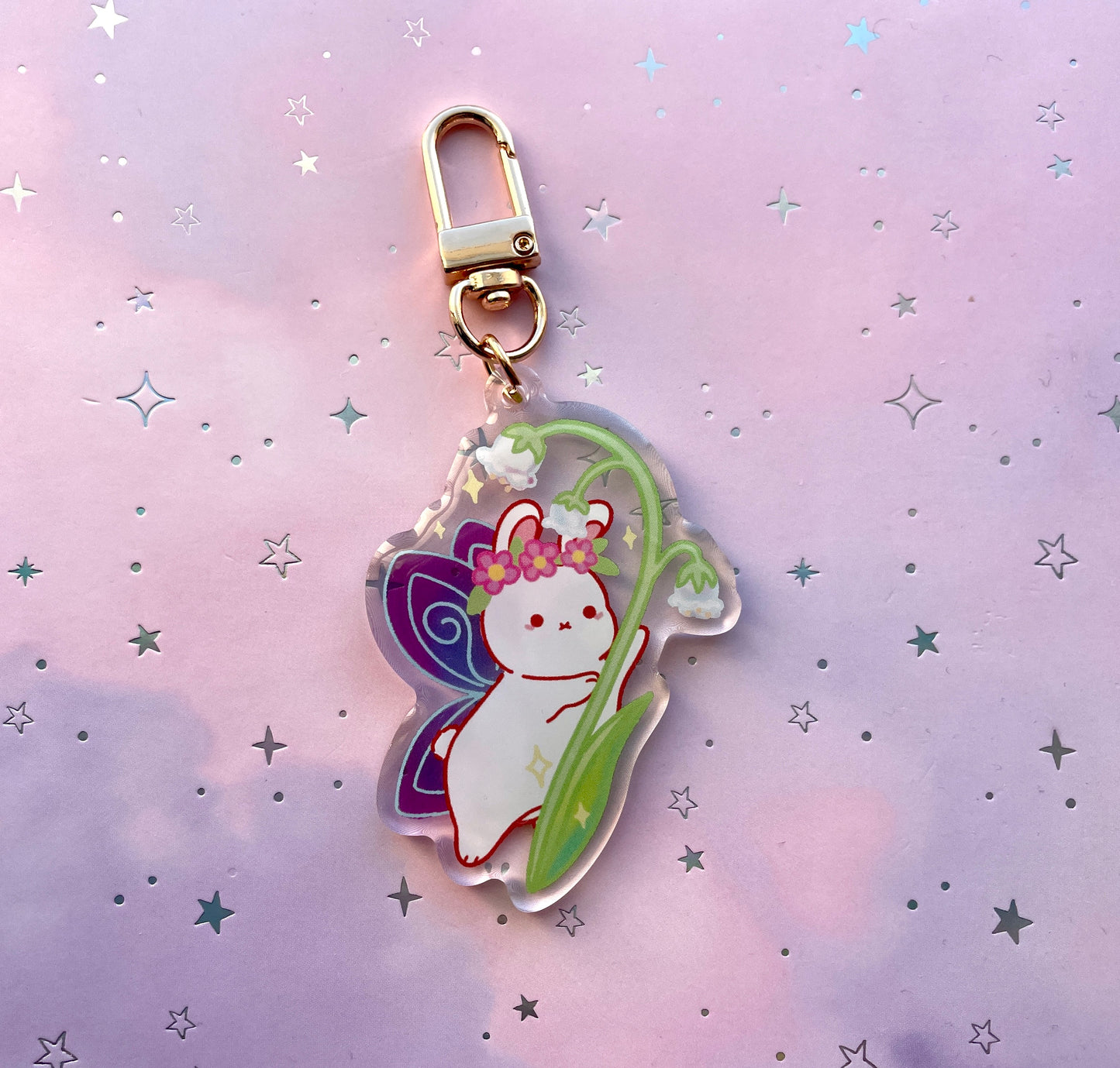 Lilly of the Valley Fairy Bunny Keychain