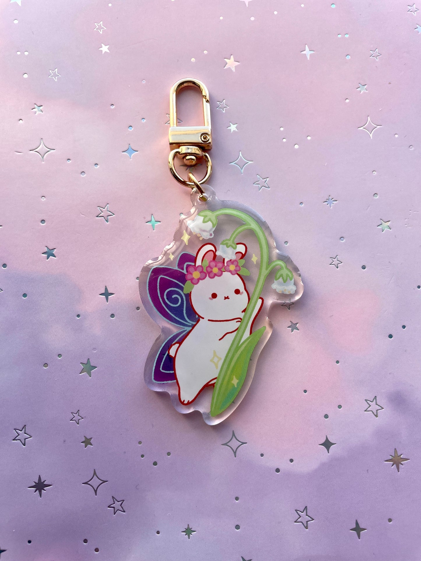 Lilly of the Valley Fairy Bunny Keychain