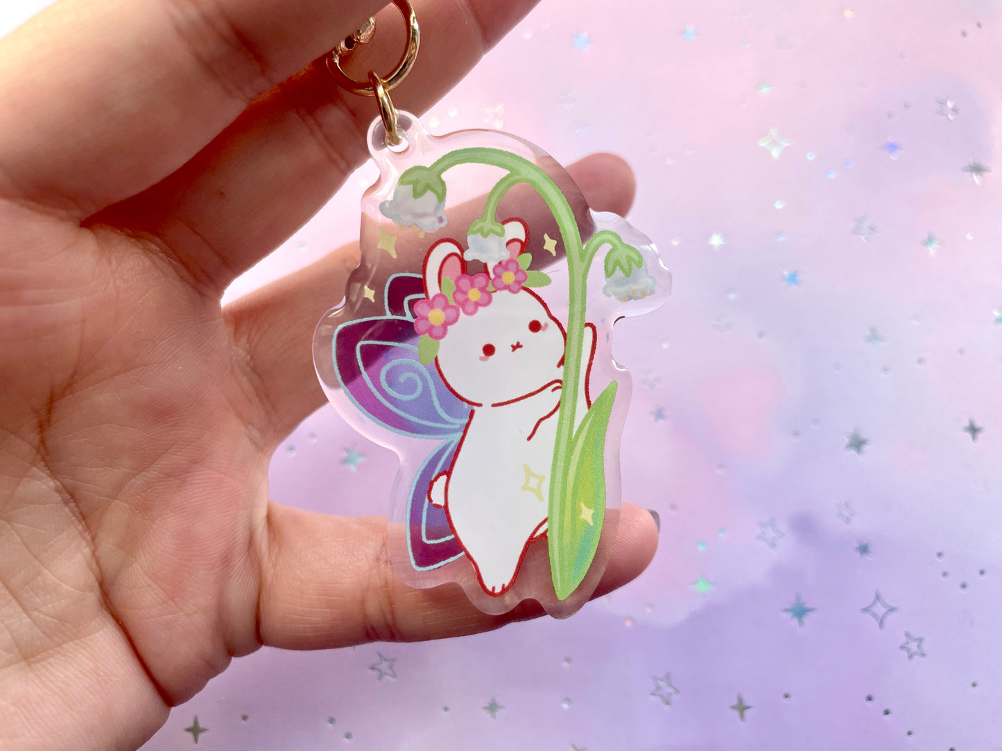 Lilly of the Valley Fairy Bunny Keychain
