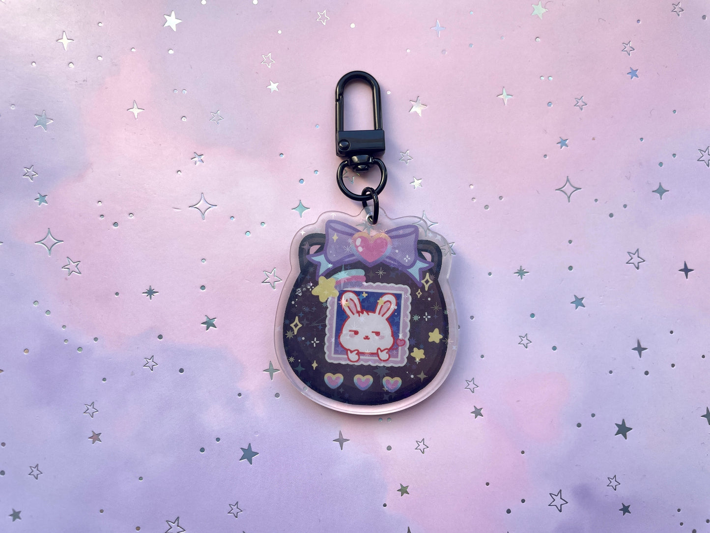 Tamagotchi Rainbow Bunny Keychain