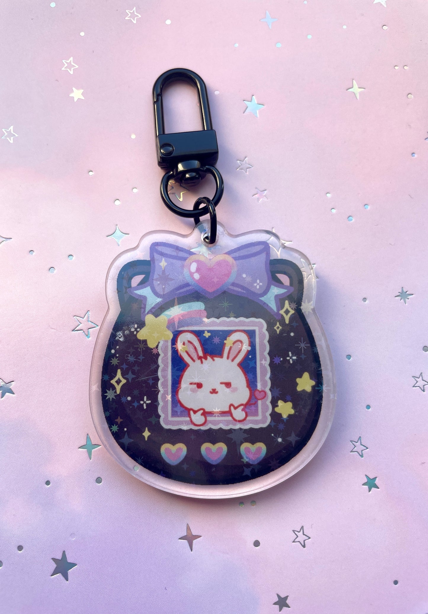 Tamagotchi Rainbow Bunny Keychain