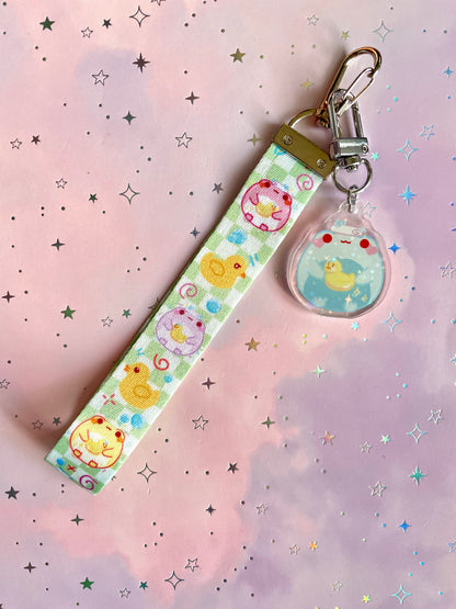 Bathing Frog Lanyard with Keychain | Sparkling Glitter Frog Charm