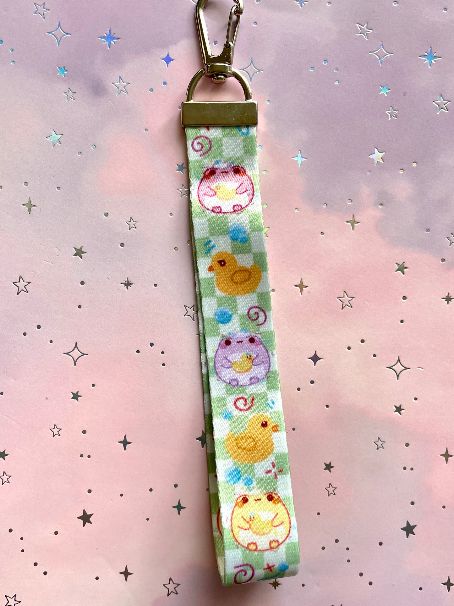 Bathing Frog Lanyard with Keychain | Sparkling Glitter Frog Charm