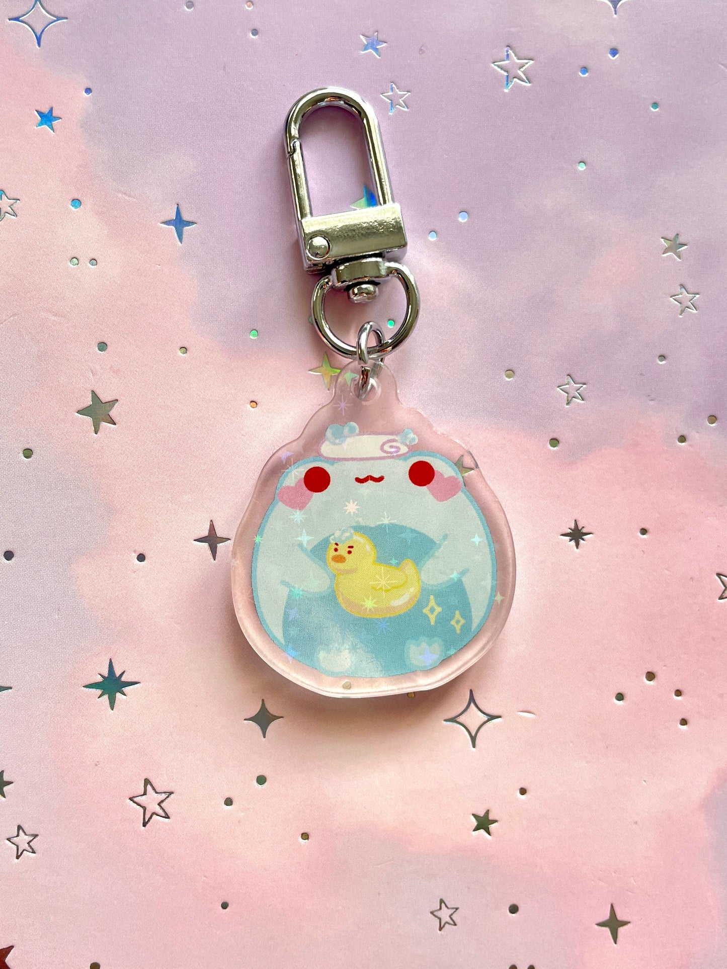 Bathing Frog Lanyard with Keychain | Sparkling Glitter Frog Charm