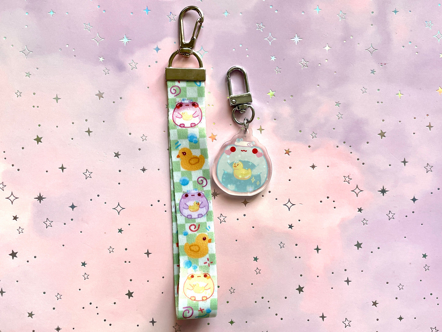 Bathing Frog Lanyard with Keychain | Sparkling Glitter Frog Charm