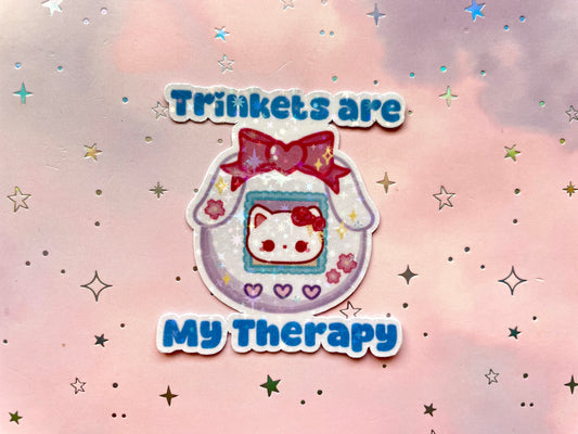 Tamagotchi Cat Sticker | 'Trinkets are my therapy.'