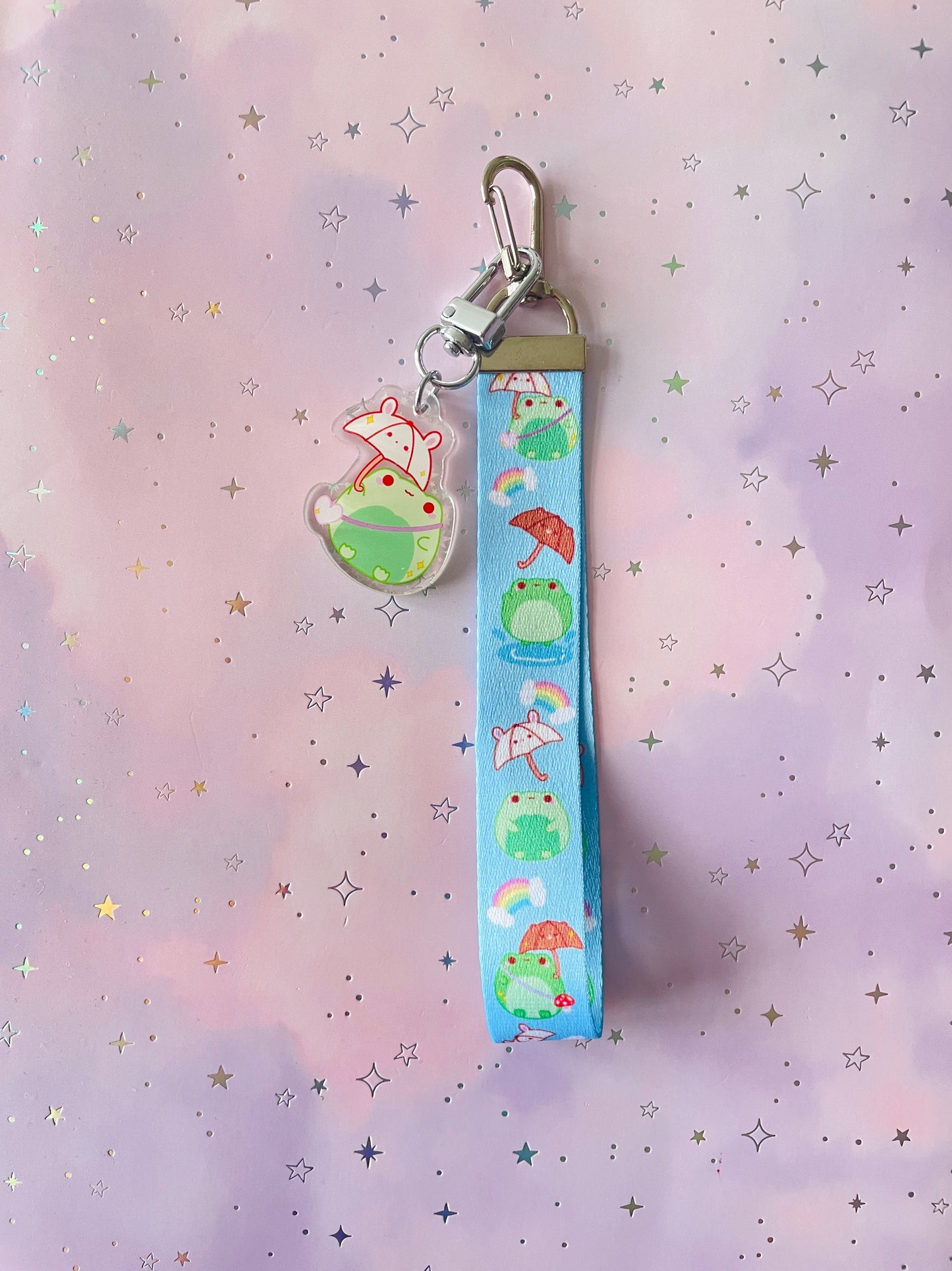 Rainbow Weather Frog Lanyard with Charm | Frog Holo Keychain