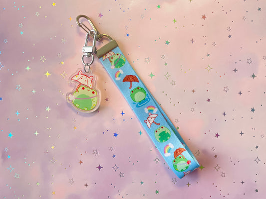 Rainbow Weather Frog Lanyard with Charm | Frog Holo Keychain