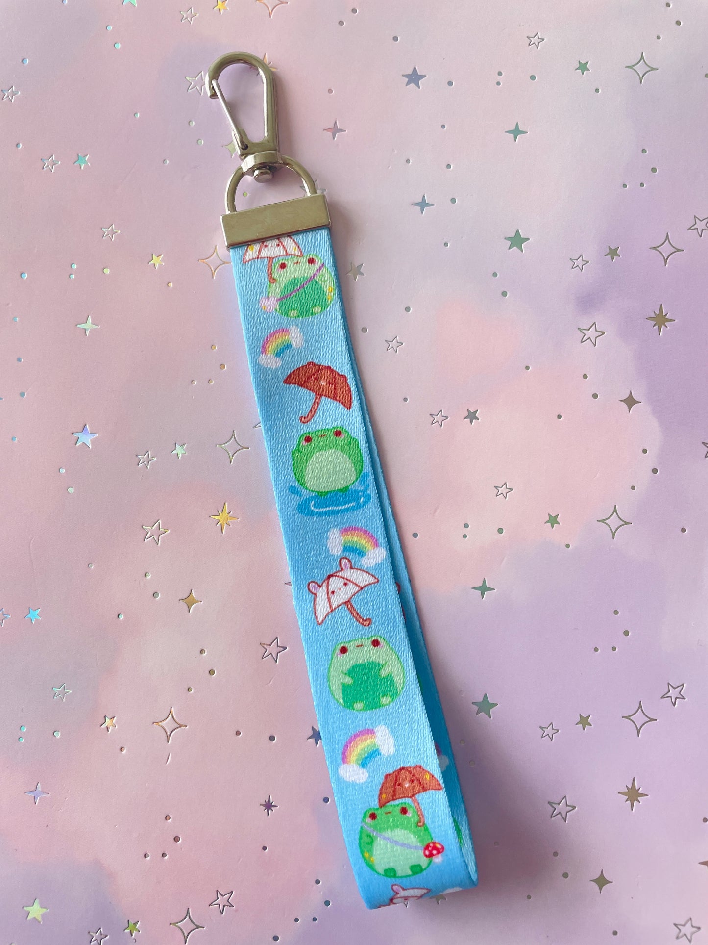 Rainbow Weather Frog Lanyard with Charm | Frog Holo Keychain