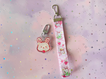 Strawberry Bunny Lanyard with Keychain | Rabbit Charm