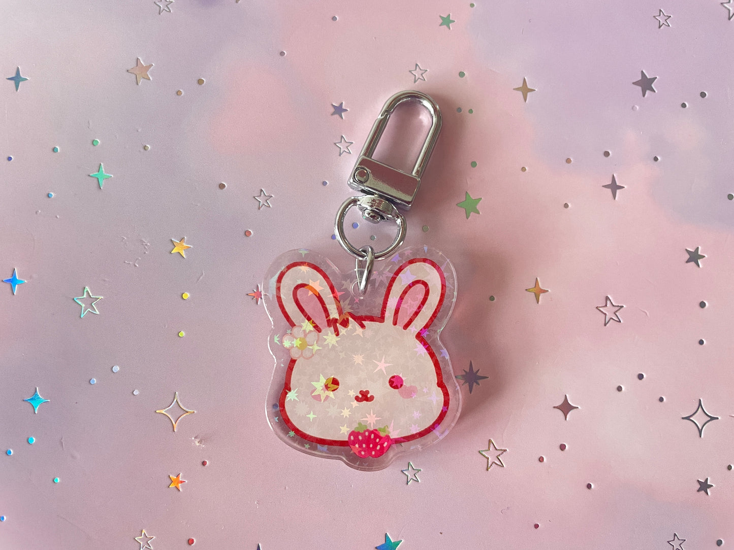 Strawberry Bunny Lanyard with Keychain | Rabbit Charm
