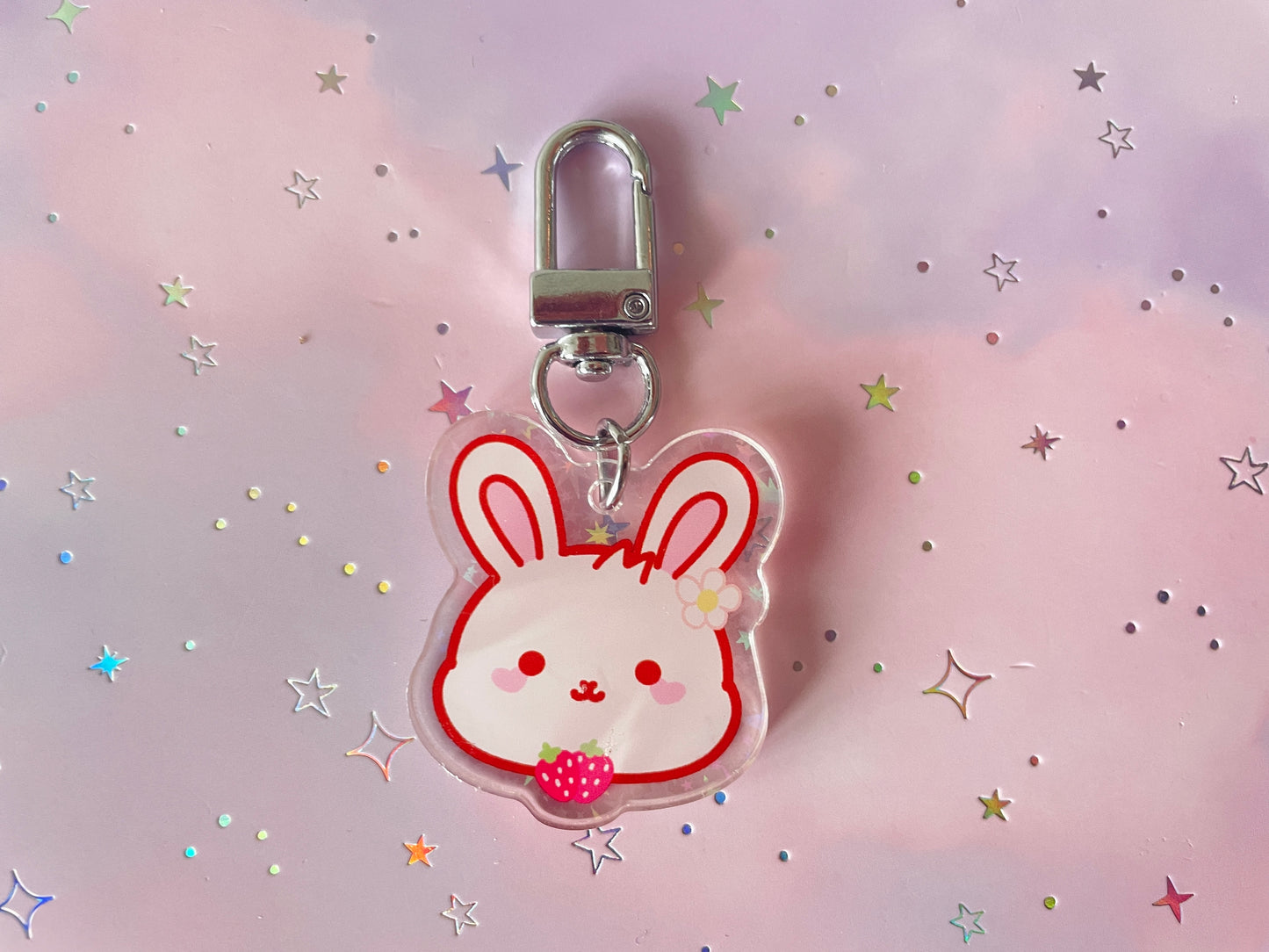 Strawberry Bunny Lanyard with Keychain | Rabbit Charm