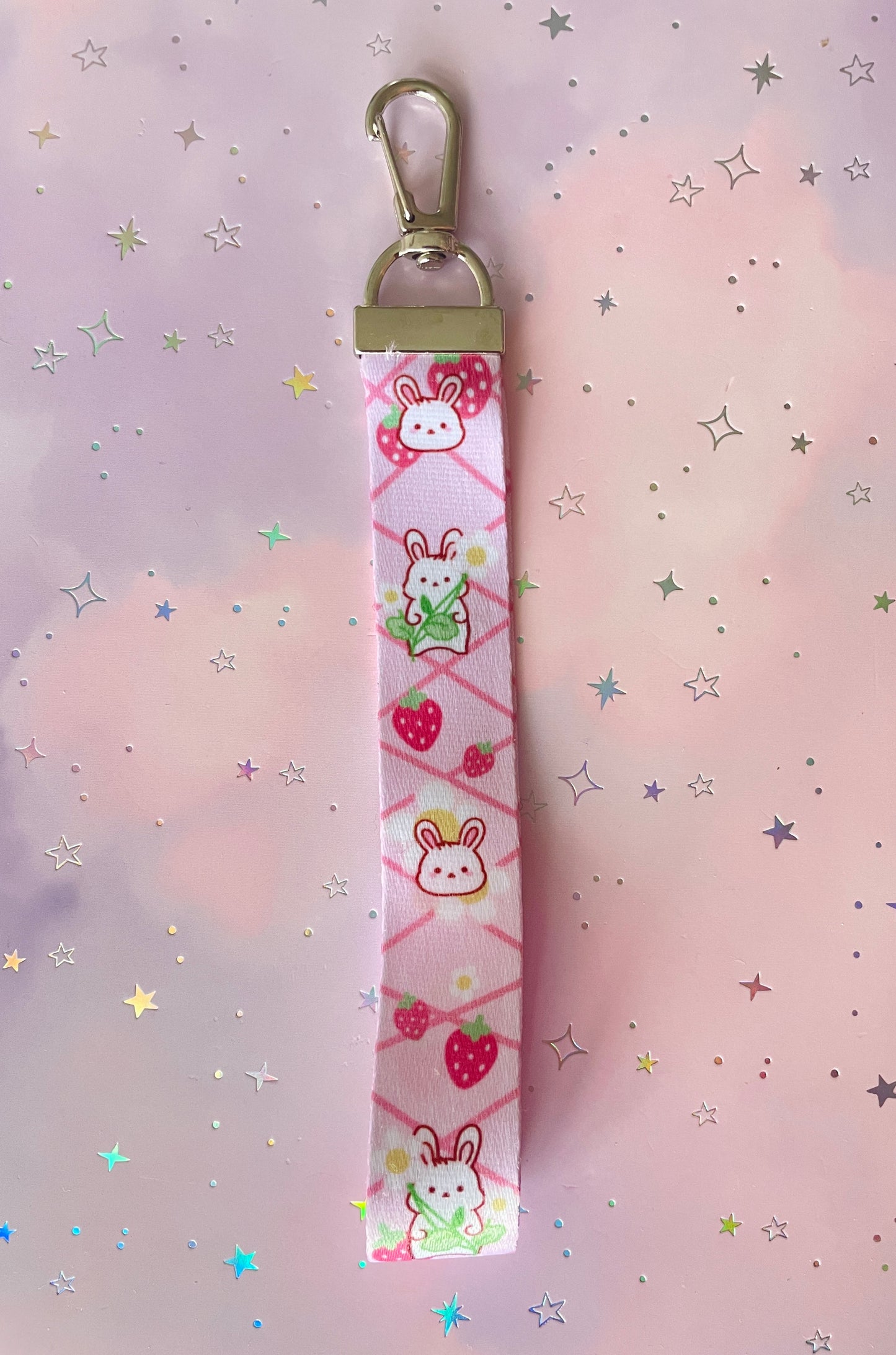 Strawberry Bunny Lanyard with Keychain | Rabbit Charm