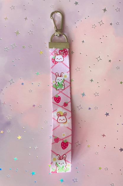 Strawberry Bunny Lanyard with Keychain | Rabbit Charm