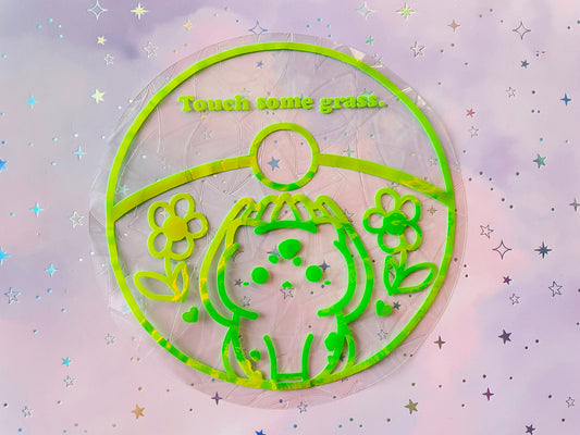 Bulbasaur suncatcher | PKMN sticker | Rainbow effect sticker | Touch some grass window sticker